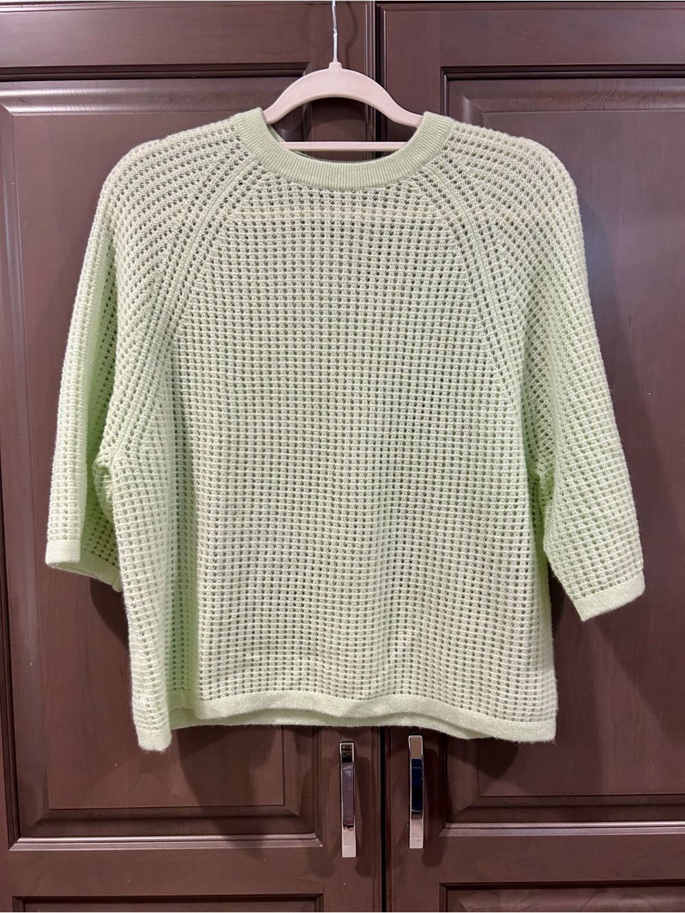 Autumn Cashmere Light Green Open-Weave Sweater, Size S